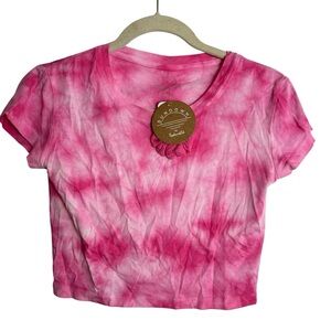 Sundown by Splendid Pink Tie Dye Crop Top + Scrunchie Set Size S NWT